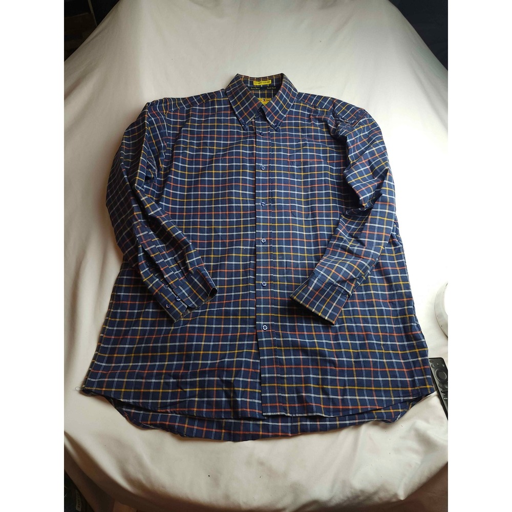 Duck Head Classic Oxford Shirt Mens XL Navy Blue Orange Plaid Button Down Cotton